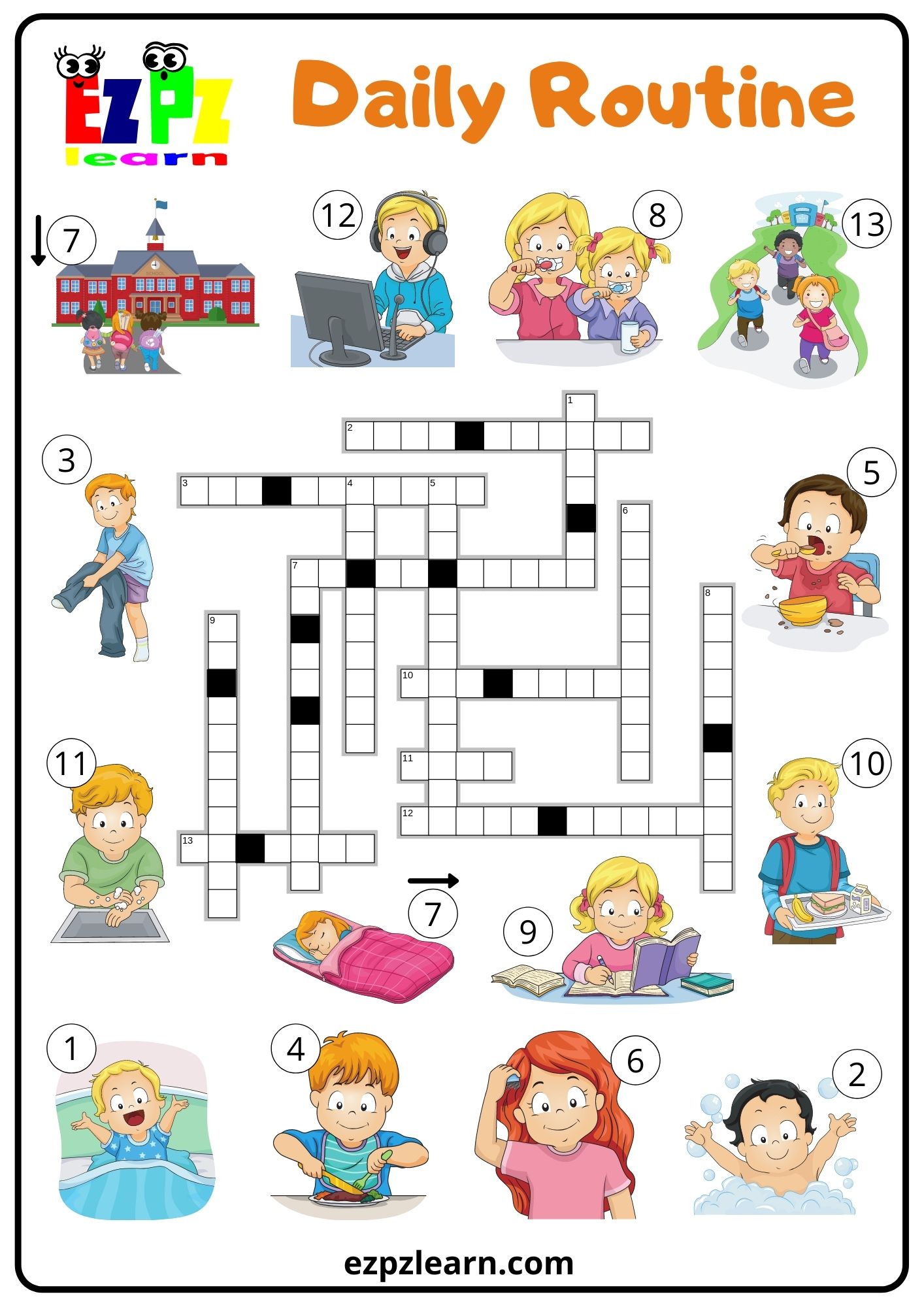 Daily Routine Crossword Worksheet Ezpzlearn com